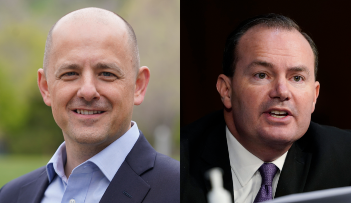From left to right: Evan McMullin and Sen. Mike Lee (R-UT).
