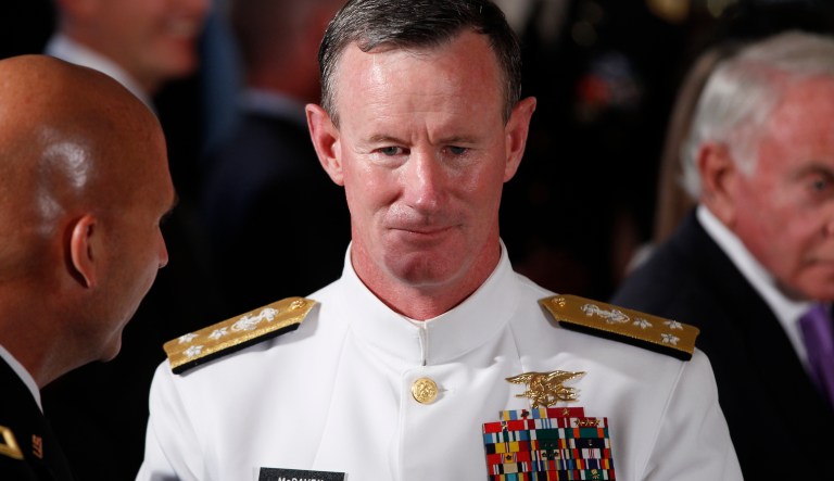 Navy Vice Admiral William McRaven, who as commander of Joint Special Operations Command had operational control of the SEAL Team Six mission to get Osama bin Laden, is pictured at a ceremony where President Barack Obama presented Army Sgt. First Class Leroy Arthur Petry of Santa Fe, N.M., the Medal of Honor for his valor in Afghanistan in the East Room of the White House in Washington, Tuesday, July 12, 2011.
