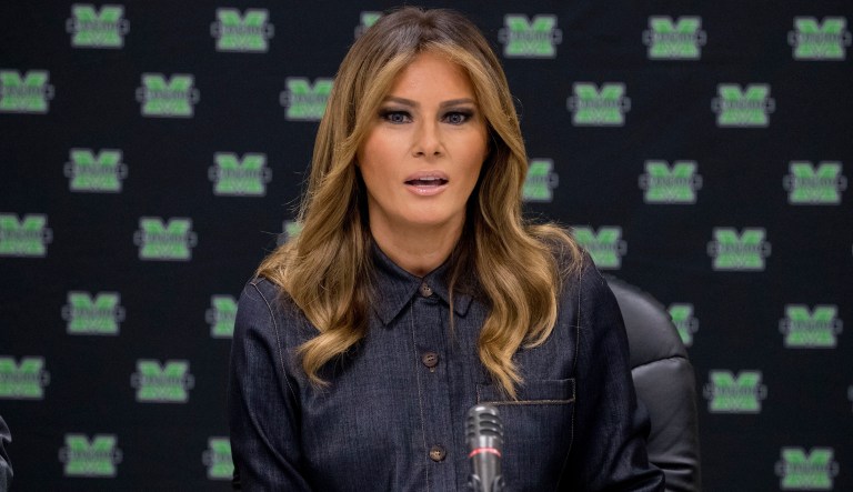 First lady Melania Trump arrives at a roundtable on the opioid epidemic at Cabell-Huntington Health Center in Huntington, WVa., Monday, July 8, 2019.