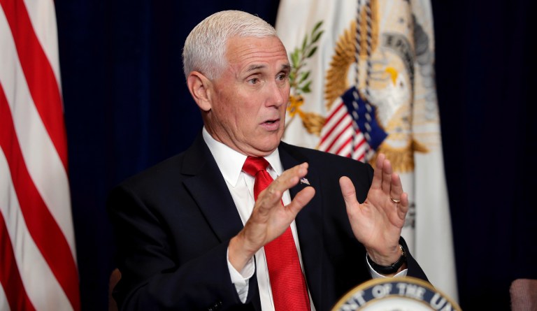 Vice President Mike Pence speaks during the 66th annual National Veterans Day Observance at Arlington National Cemetery, in Arlington, Va., Monday, Nov. 11, 2019.