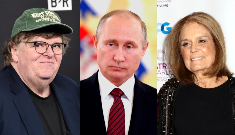 Michael Moore, Vladimir Putin, and Gloria Steinem are pictured.