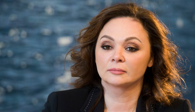 Russian lawyer Natalia Veselnitskaya listens to a question during an interview with The Associated Press in Moscow, Russia, Sunday, April 22, 2018. Veselnitskaya who discussed sanctions with Donald Trump Jr. in New York during the 2016 campaign told The Associated Press in an interview that she has not been contacted by special counsel Robert Mueller and alleged that he was not interested in getting to the truth.