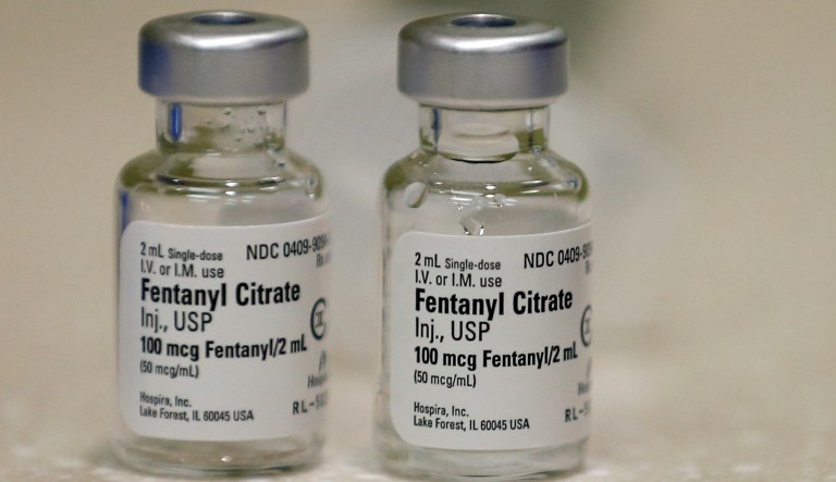 FILE- In this June 1, 2018 file photo, small vials of fentanyl are shown in the inpatient pharmacy at the University of Utah Hospital in Salt Lake City. Nebraska state officials are preparing for their first execution in two decades on Aug. 14 at the Nebraska State Penitentiary in Lincoln, Neb., and their first-ever lethal injection with an untried combination of drugs. The new execution protocol calls for an initial IV dose of diazepam, commonly known as Valium, to render the inmate unconscious; the powerful synthetic opioid fentanyl; cisatracurium besylate to induce paralysis and stop the inmate from breathing; and potassium chloride to stop the heart.