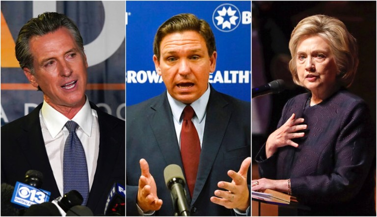Gavin Newson, Ron DeSantis, and Hillary Clinton.