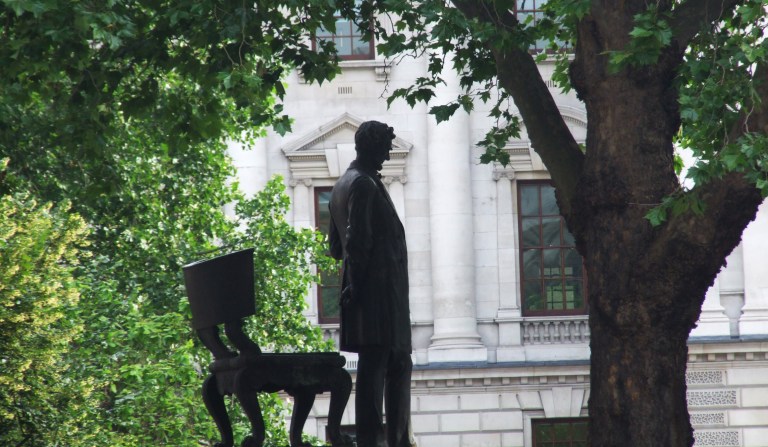 In this June 17, 2009 photo, a statue of Abraham Lincoln, who led the United States through its 1851-1856 Civil War, looks out over London's Parliament Square. Lincoln's statue is one of many tributes to American heroes which pepper the British capital.