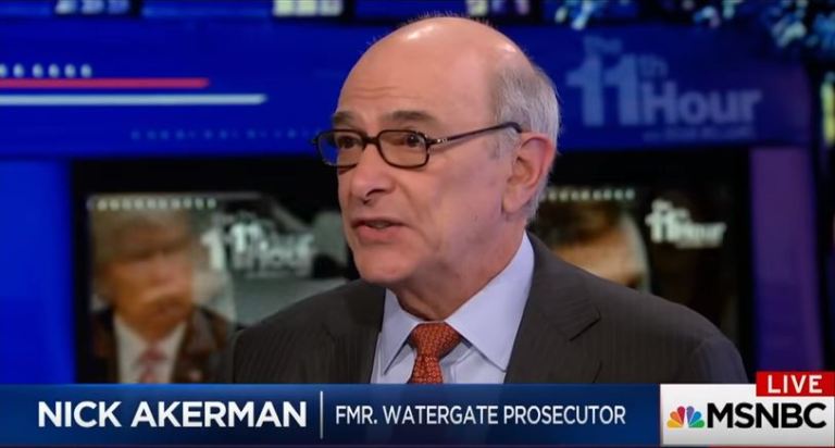 Nick Akerman is shown discussing about President Trump on television.