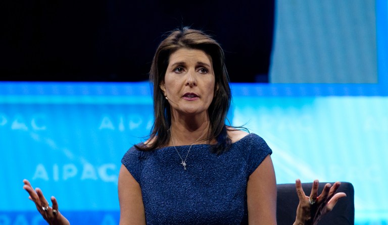 Former Ambassador to the U.N Nikki Haley speaks  at the 2019 American Israel Public Affairs Committee (AIPAC) policy conference.