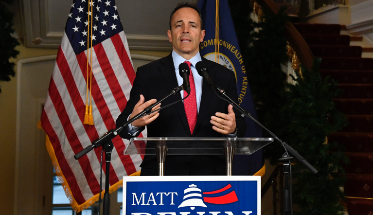 Kentucky Gov. Matt Bevin speaks during a news conference at the Governors' Mansion in Frankfort, Ky., Wednesday, Nov. 6, 2019.