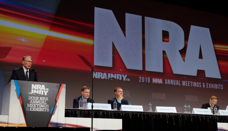 National Rifle Association Executive Vice President Wayne LaPierre speaks at the NRA Annual Meeting of Members in Indianapolis, Saturday, April 27, 2019.
