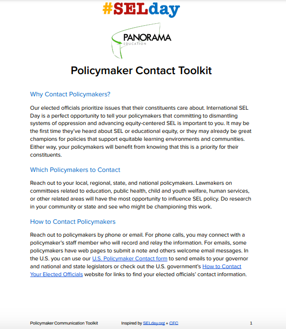 Panorama - SEL Day - Policymaker Contact Toolkit - Page One