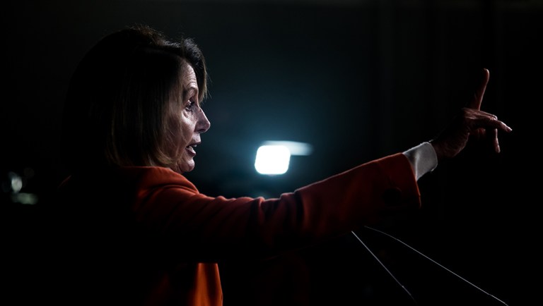 House Minority Leader Nancy Pelosi, D-Calif., speaks at her weekly press briefing.