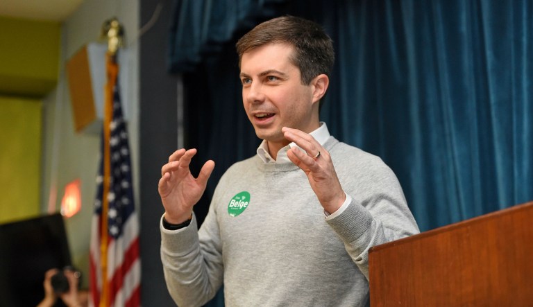 South Bend Mayor Pete Buttigieg speaks to a crowd about his Presidential run during the Democratic monthly breakfast held at the Circle of Friends Community Center in Greenville, S.C. Saturday, March 23, 2019.