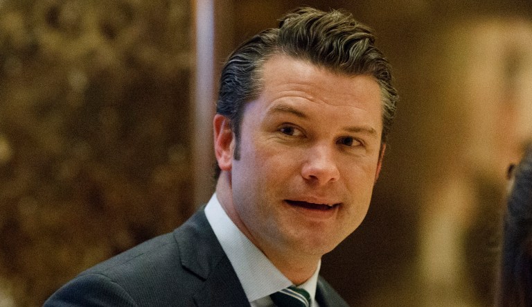Pete Hegseth, former executive director of Vets For Freedom, walks to an elevator for a meeting with President-elect Donald Trump at Trump Tower in New York, Thursday, Dec. 15, 2016.