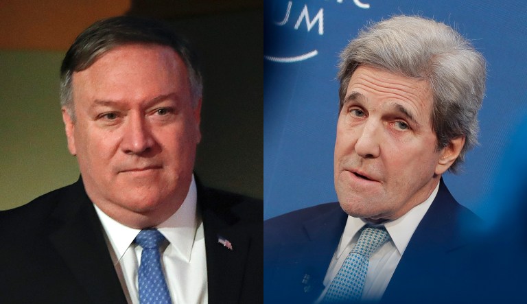 Mike Pompeo and John Kerry are shown.
