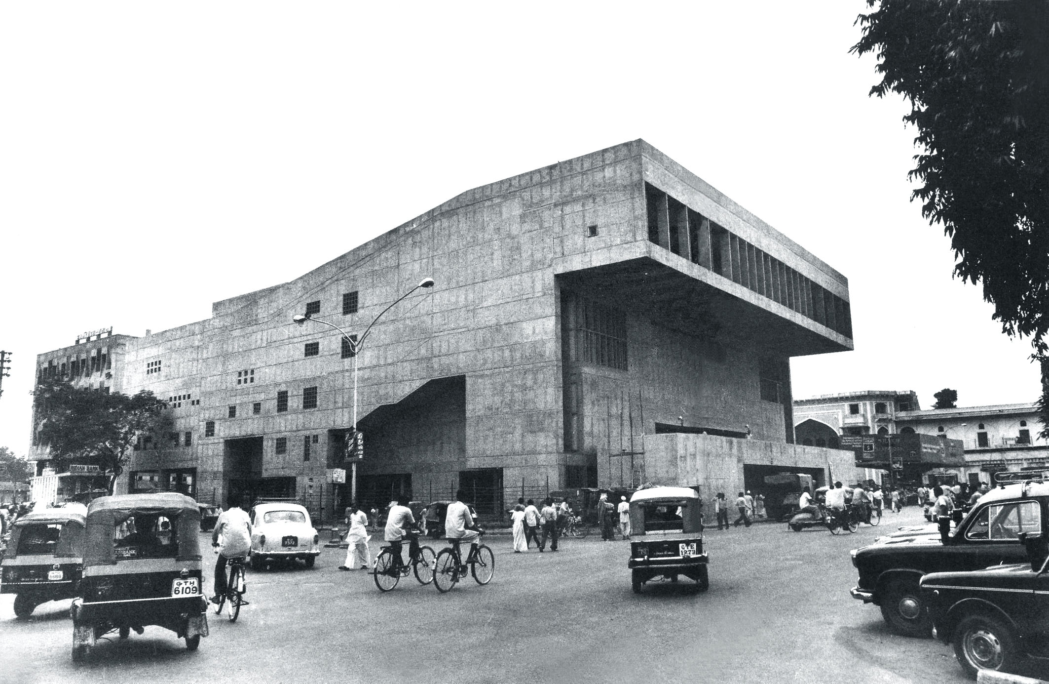 Premabhai Hall (1976), one of Doshi’s two Brutalist theaters in Ahmedabad, has been closed since 1997.