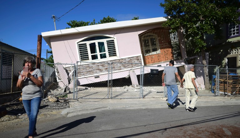 Damages registered on the south side after a 5.8-magnitude quake hit Puerto Rico, unleashing small landslides, causing power outages and severely cracking some homes, in Guanica, Puerto Rico, Monday, Jan. 6, 2019. It was one of the strongest quakes yet to hit the U.S. territory that has been shaking for the past week.