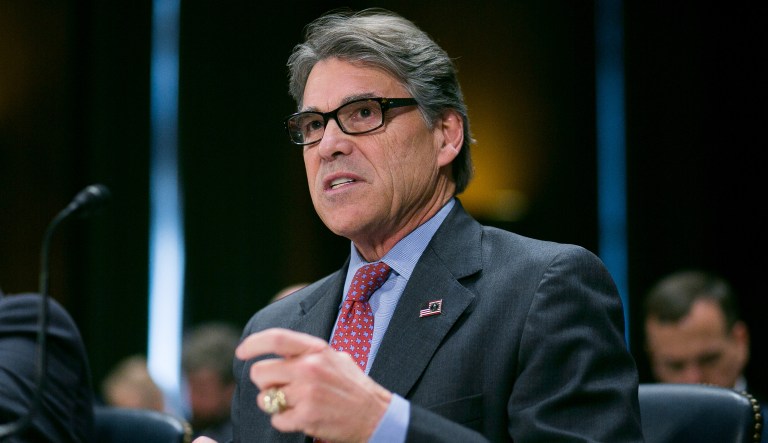 Energy Secretary Rick Perry testifies on Capitol Hill before the Senate Commerce, Science, and transportation Committee.