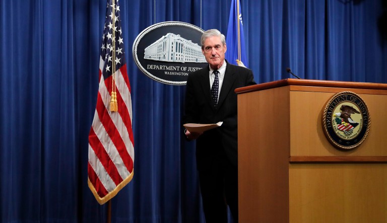 Special counsel Robert Mueller walks from the podium after speaking at the Department of Justice Wednesday, May 29, 2019, in Washington, about the Russia investigation.