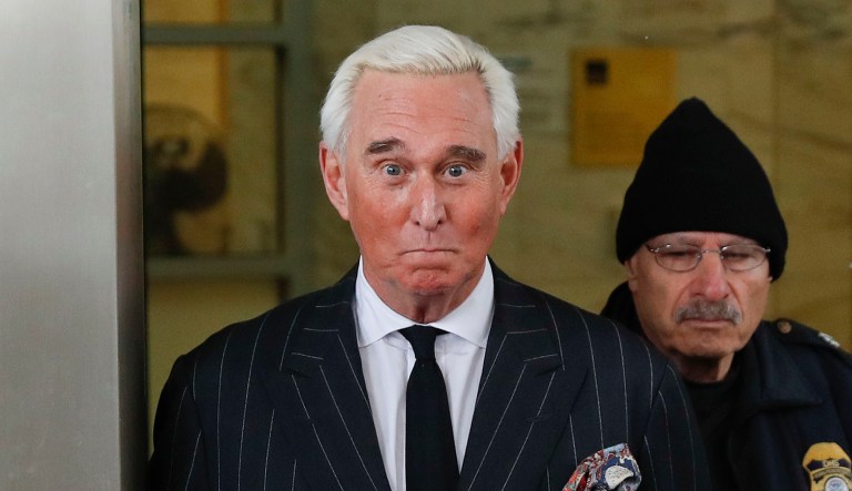 In this Feb. 1, 2019 photo, former campaign adviser for President Donald Trump, Roger Stone, leaves federal court in Washington. 