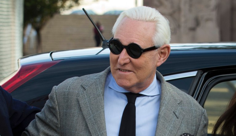Roger Stone accompanied by his wife Nydia Stone, right, arrive to the federal court Washington, Thursday, Nov. 14, 2019. Stone, a longtime Republican provocateur and former confidant of President Donald Trump, wanted to contact Jared Kushner in order to "debrief" the president's son-in-law about hacked emails that were damaging to Hillary Clinton during the 2016 presidential campaign, a former Trump campaign aide said.