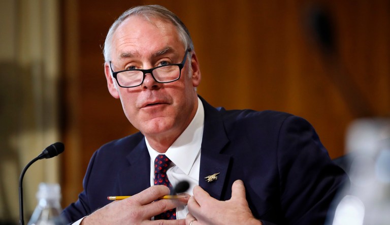 Interior Secretary Ryan Zinke testifies before the Senate Committee on Energy and Natural Resources during a committee hearing on the President's Budget Request for Fiscal Year 2019, Tuesday, March 13, 2018, on Capitol Hill in Washington.