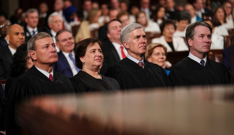 FEBRUARY 5, 2019 - WASHINGTON, DC: Supreme Court Justices John Roberts, Elena Kagan, Neil Gorsuch and Brett Kavanaugh  during the State of the Union address at the Capitol in Washington, DC on February 5, 2019.