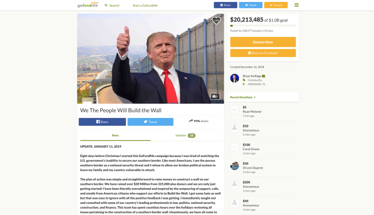 GoFundMe will return $20 million to 330,000 border wall donors, but the creator has a different idea