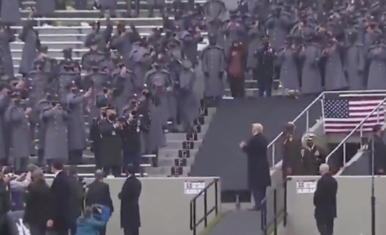 Cadets react with cheers and chants of ‘USA!’ as Trump walks onto field at Army-Navy game