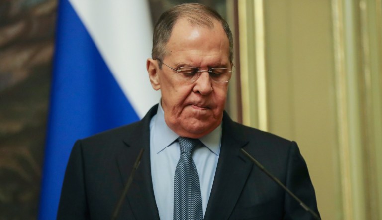 In this photo released by the Russian Foreign Ministry Press Service, Russian Foreign Minister Sergey Lavrov gestures while speaking to the media during his visit to St. Petersburg, Russia, Monday, Sept. 6, 2021. 
