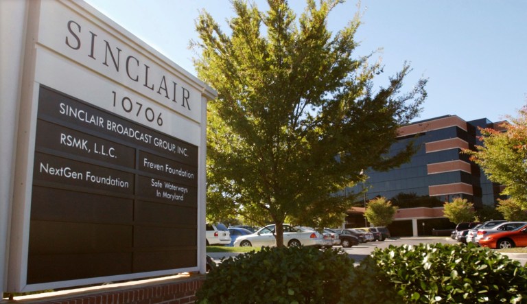FILE - In this Tuesday, Oct. 12, 2004, file photo, Sinclair Broadcast Group, Inc.'s headquarters stands in Hunt Valley, Md. Sinclair Broadcast Group, one of the nation's largest local TV station operators, announced Monday, May 8, 2017, that it will pay about $3.9 billion for Tribune Media, adding more than 40 stations including KTLA in Los Angeles, WPIX in New York and WGN in Chicago.