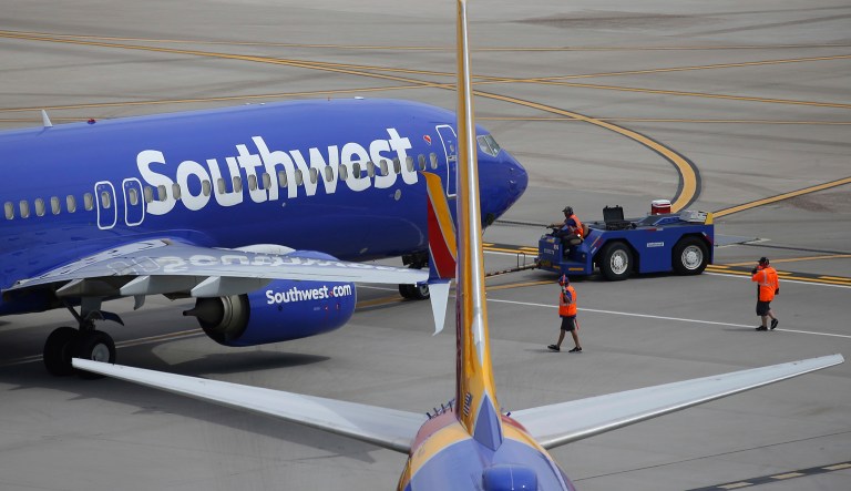 This Wednesday, July 17, 2019 photo shows Southwest Airlines planes.