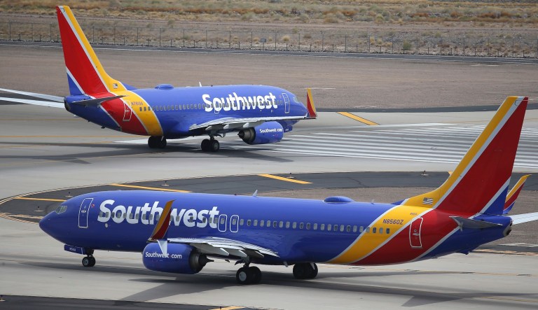 This Wednesday, July 17, 2019 photo shows Southwest Airlines planes at Phoenix Sky Harbor International Airport in Phoenix. 
