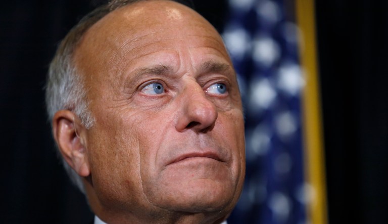 U.S. Rep. Steve King, R-Iowa, listens to a question during a news conference, Friday, Aug. 23, 2019, in Des Moines, Iowa. King affirmed his belief that abortion should be outlawed with no exceptions for rape or incest. King faced criticism for his comment Aug. 14 that questioned whether there would be "any population of the world left" if not for births due to rape and incest.
