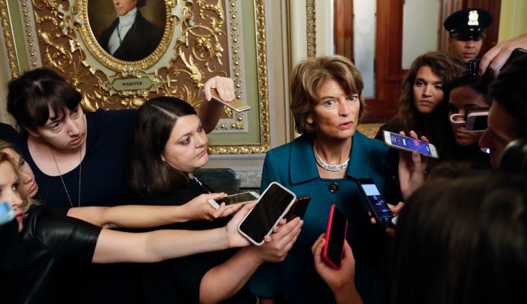 In this Oct. 4, 2018 file photo, Sen. Lisa Murkowski, R-Alaska, speaks to members of the media on Capitol Hill.