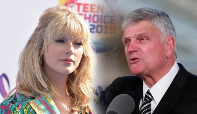 Franklin Graham (right) and Taylor Swift (left) are seen.