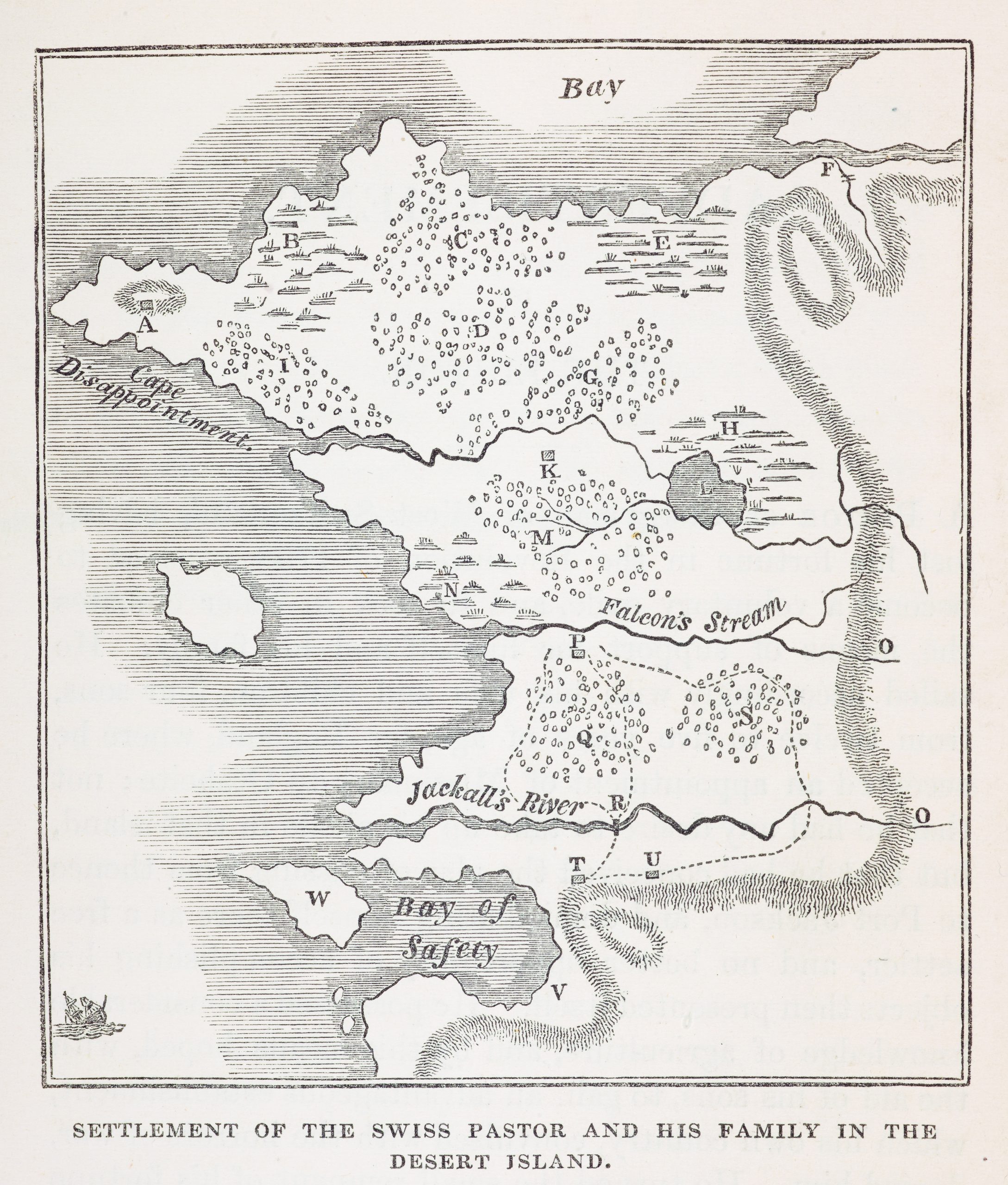 Map of New Switzerland, the settlement farmed into existence by the Swiss Family Robinson.