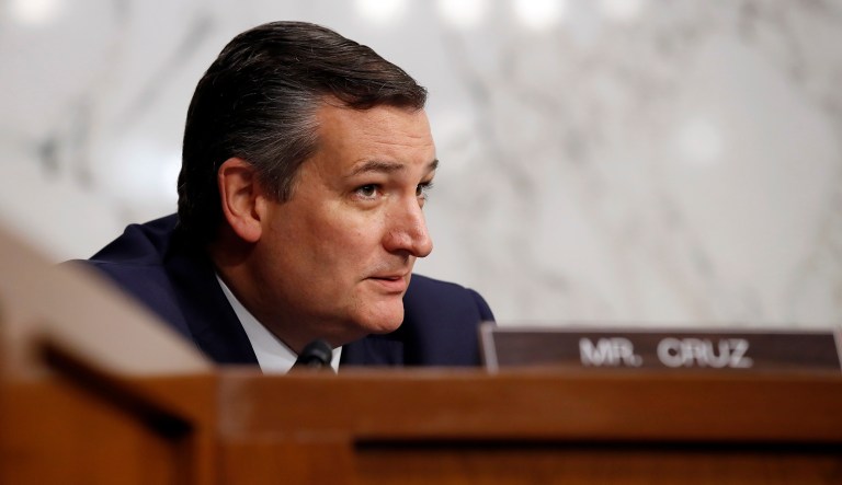 Sen. Ted Cruz, R-Texas, listens to an answer to his question of Department of Justice Inspector General Michael Horowitz and FBI Director Christopher Wray testify during a hearing of the Senate Judiciary Committee to examine Horowitz's report of the FBI's Clinton email probe, on Capitol Hill, Monday, June 18, 2018 in Washington.