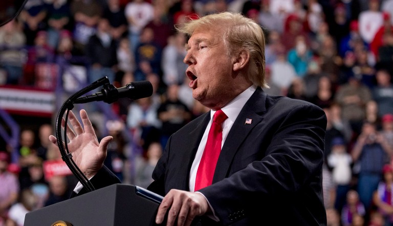 President Donald Trump speaks at a rally at Resch Center Complex in Green Bay, Wis., Saturday, April 27, 2019.