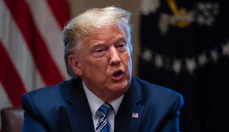 President Donald Trump speaks during a meeting with banking industry executives about the coronavirus, at the White House, Wednesday, March 11, 2020, in Washington.