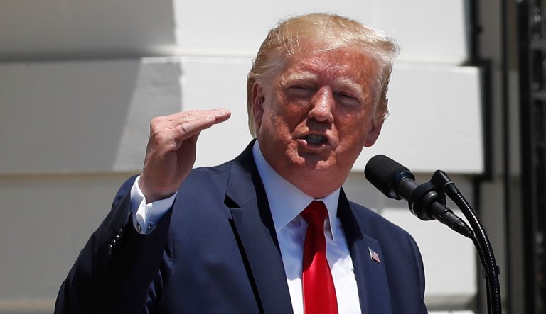 President Donald Trump speaks during a Made in America showcase event on the South Lawn of the White House, Monday, July 15, 2019, in Washington.