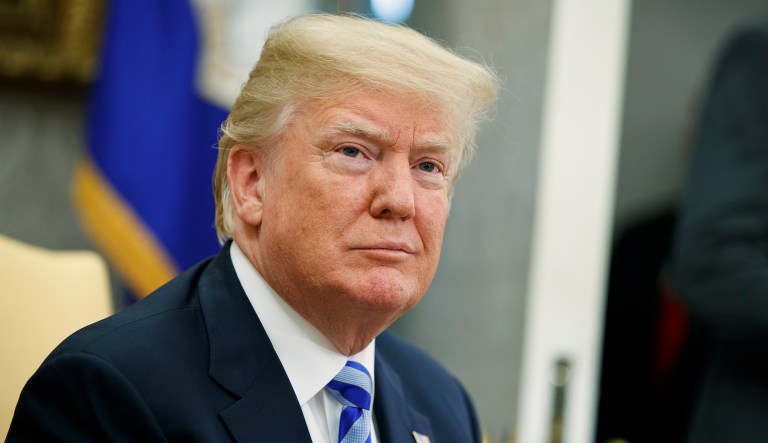FILE- In this May 16, 2018, file photo, President Donald Trump listens to a question during a meeting with Uzbek President Shavkat Mirziyoyev in the Oval Office of the White House in Washington. Trumpâs team is running out of time to rewrite the North American Free Trade Agreement this year.
