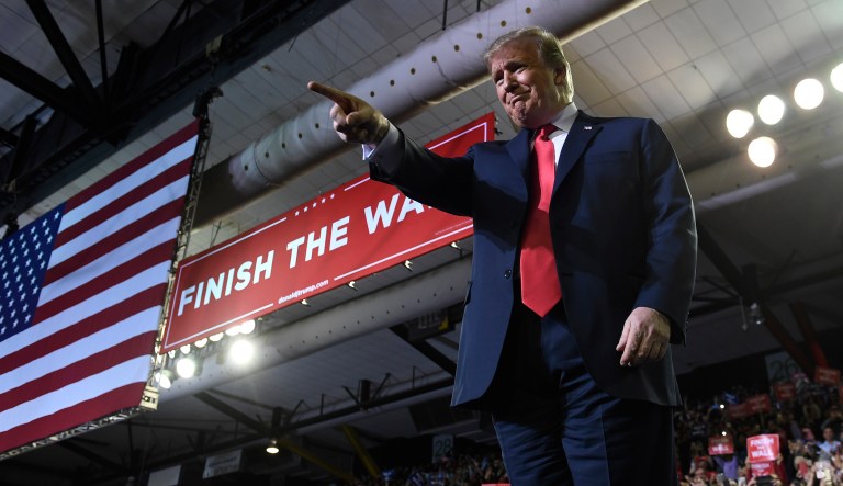 President Donald Trump arrives to speak at a rally in El Paso, Texas, Monday, Feb. 11, 2019. 