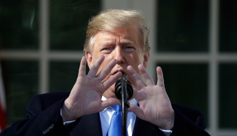 President Donald Trump speaks during an event in the Rose Garden at the White House to declare a national emergency in order to build a wall along the southern border, Friday, Feb. 15, 2019, in Washington.