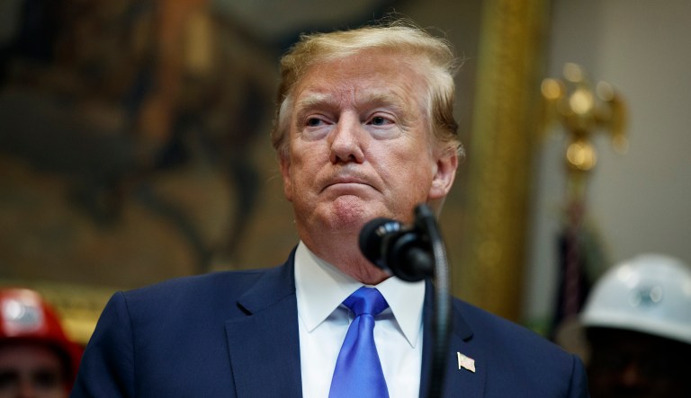 President Donald Trump pauses during remarks on the deployment of 5G technology in the United States during an event in the Roosevelt Room of the White House, Friday, April 12, 2019, in Washington.