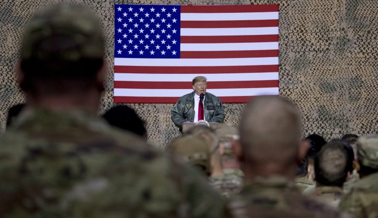 President Trump speaks at a hanger rally at Al Asad Air Base, Iraq, Wednesday, Dec. 26, 2018.