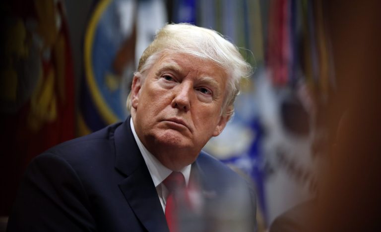 President Donald Trump listens during a discussion for drug-free communities support programs, in the Roosevelt Room of the White House, Wednesday, Aug. 29, 2018, in Washington.