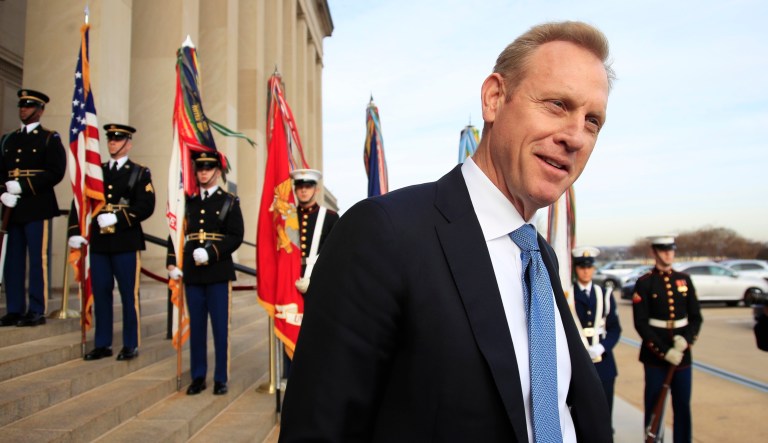 In this Wednesday, Dec. 19, 2018, file photo, Deputy Defense Secretary Patrick Shanahan speaks to reporters on the steps of the Pentagon.