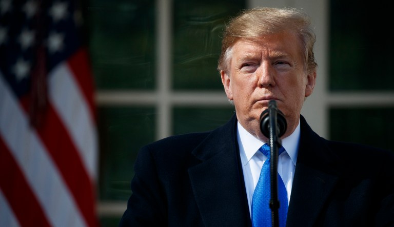 President Donald Trump speaks during an event in the Rose Garden at the White House to declare a national emergency in order to build a wall along the southern border, Friday, Feb. 15, 2019, in Washington.
