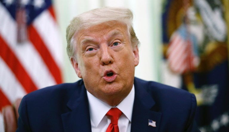 President Donald Trump speaks during a law enforcement briefing in the Oval Office of the White House, Wednesday, July 15, 2020, in Washington.
