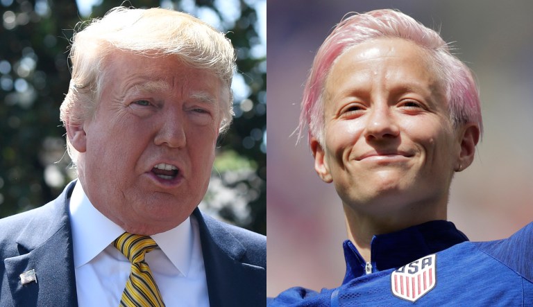 Pictured are Donald Trump, left, and Megan Rapinoe, right.